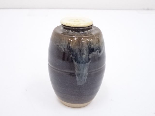 茶道具　平安　万代喜山作　瓢形茶入　仕覆付　共箱　V　9361 茶道具 平安 万代喜山作 瓢形茶入 仕覆付 共箱 V 9361